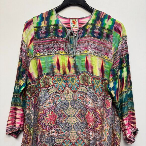 Johnny Was 3/4 Sleeve Blouse Top Shirt Size Large 100% Silk Floral Boho C095 -5 - Picture 8 of 15